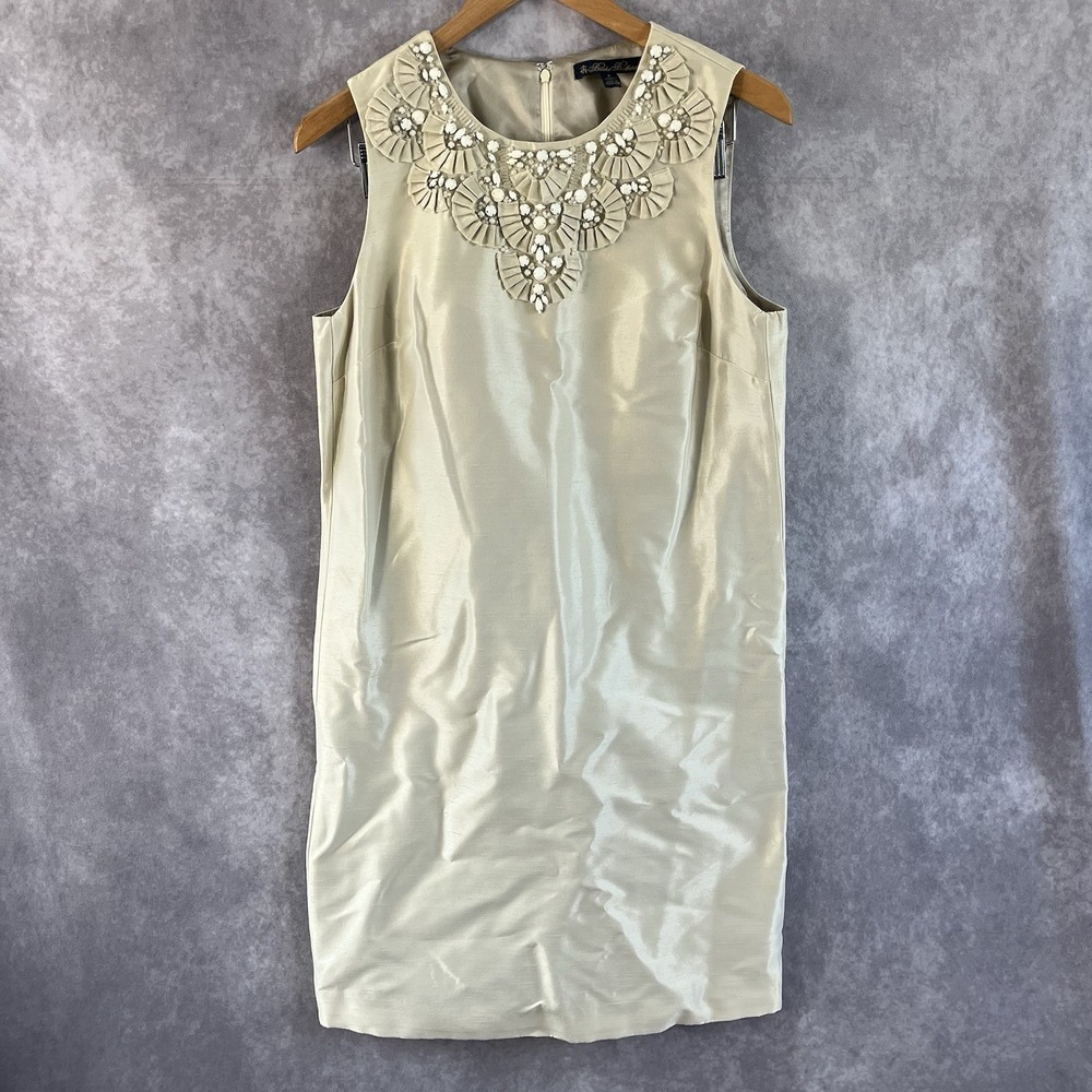 Brooks Brothers Shift Dress Women 6 Champagne Embellished Italian Fabric
